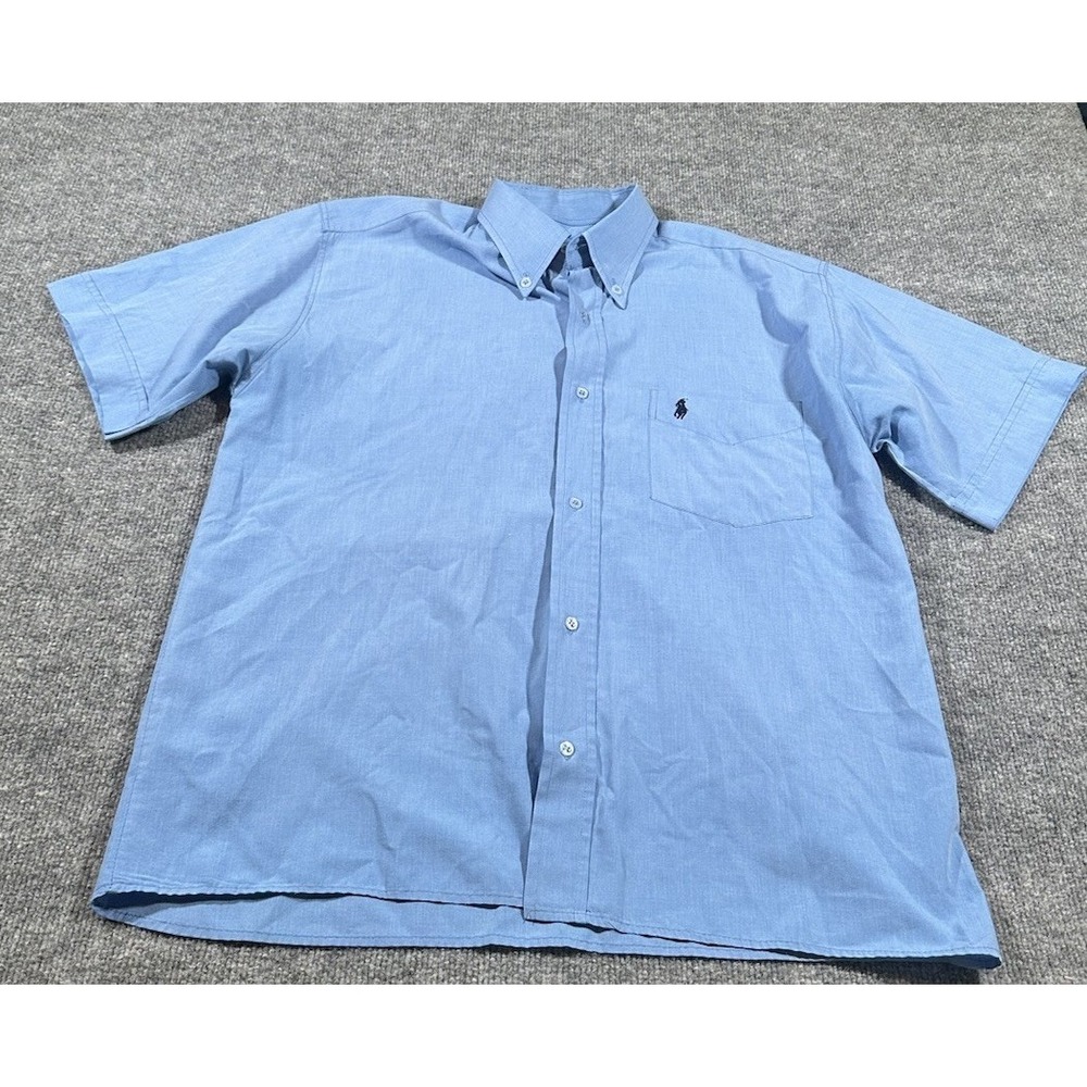 VTG Polo Ralph Lauren Men's XL S/S Blue Button Down Shirt 100% Cotton Made USA